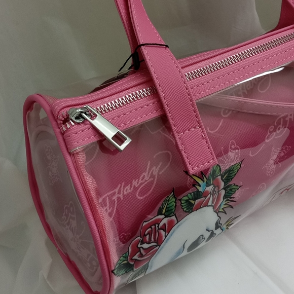 Ed Hardy Skull, Roses & Butterfly Pink See-Thru Barrel Bag w/ 2 Complimentary - Picture 15 of 16